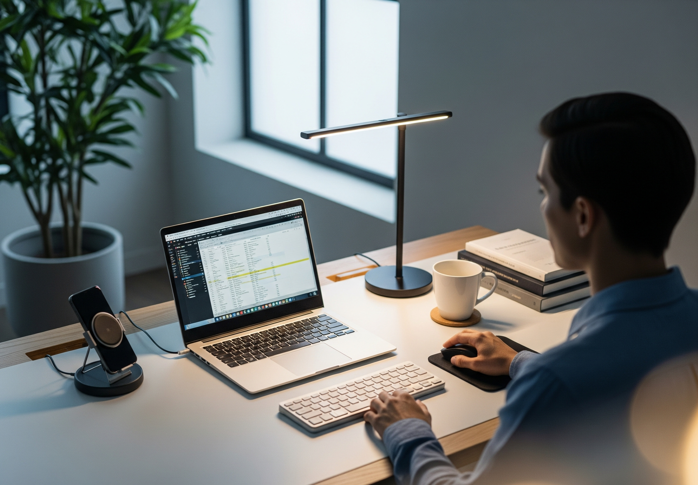 Foto de um funcionário em um home office profissional e seguro.